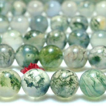 Natural Green Moss Agate smooth round loose beads wholesale gemstone for jewelry making DIY bracelets necklace