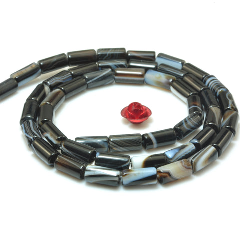 YesBeads Black Banded Agate smooth tube beads wholesale gemstone jewelry 15"