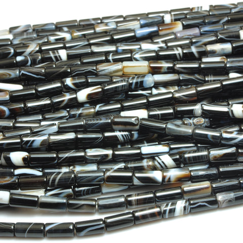 YesBeads Black Banded Agate smooth tube beads wholesale gemstone jewelry 15"