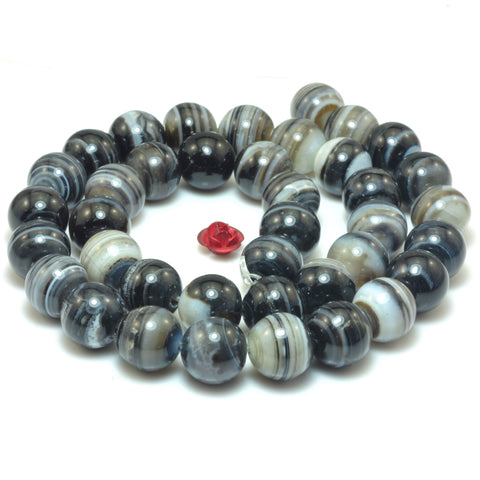 YesBeads Natural black banded agate smooth round loose beads gemstone wholesale diy jewelry making stuff