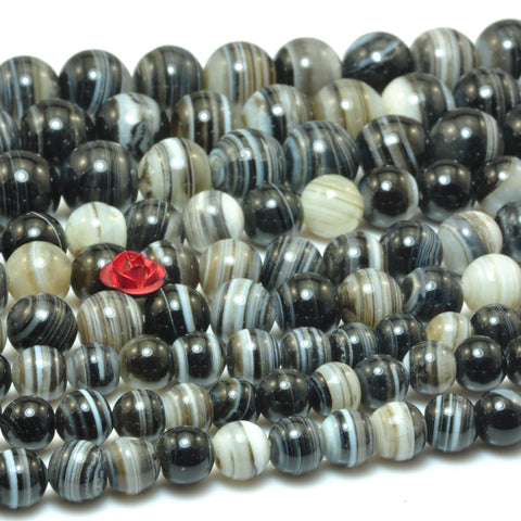 YesBeads Natural black banded agate smooth round loose beads gemstone wholesale diy jewelry making stuff