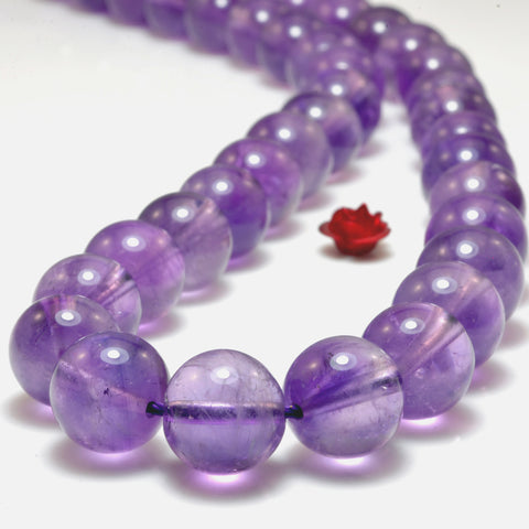 YesBeads Natural Amethyst linght purple smooth round beads wholesale gemstone jewelry making 15"
