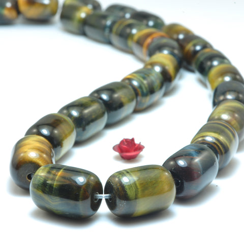 Natural Blue Golden Tiger Eye smooth barrel drum beads loose gemstone wholesale for jewelry making DIY bracelet 15"