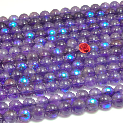 YesBeads Titanium Coated Amethyst smooth round beads wholesale gemstone jewelry 15"
