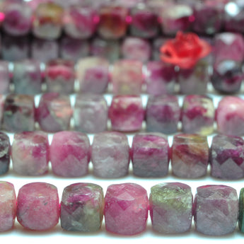 YesBeads Natural Pink Tourmaline gemstone faceted cube loose beads wholesale jewelry making 15"