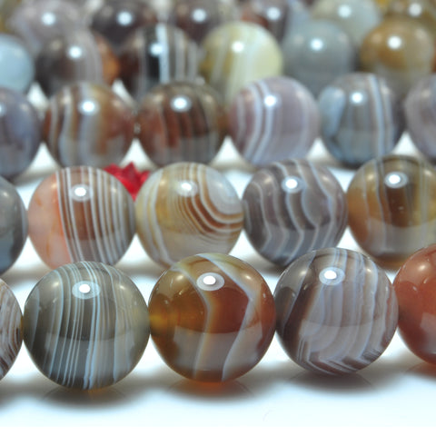 YesBeads Natural Brown Botswana Agate smooth round loose beads gemstones wholesale jewelry 15"