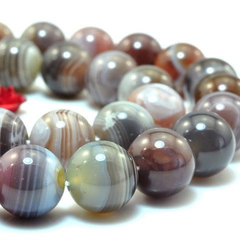 YesBeads Natural Brown Botswana Agate smooth round loose beads gemstones wholesale jewelry 15"