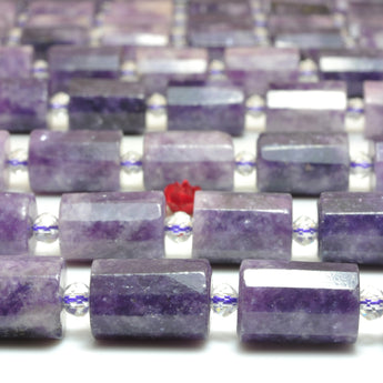 YesBeads Natural Purple Lepidolite faceted tube beads wholesale gemstone jewelry making 15"