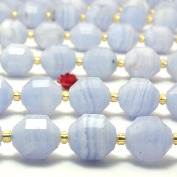 YesBeads Natural Blue Lace Agate faceted double terminated point beads wholesale gemstone jewelry making 15"