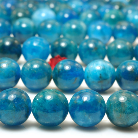 YesBeads Natural Blue Apatite smooth round loose beads gemstones wholesale jewelry making 15"