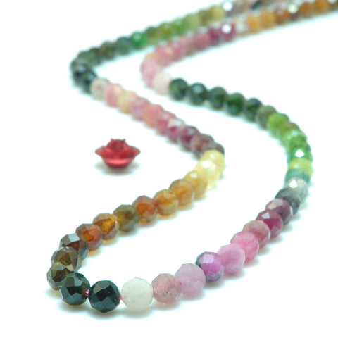 YesBeads Natural Watermelon Tourmaline faceted round beads rainbow gemstone wholesale jewelry 15"