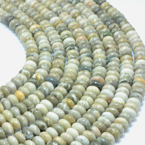 Natural Fossil Coral Jasper smooth rondelle beads wholesale gemstone jewelry making 15''