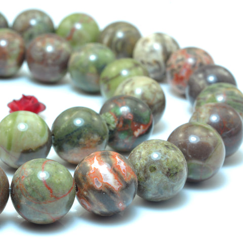YesBeads Natural Ocean Stone smooth round beads wholesale gemstone rainforest jasper jewelry 15"