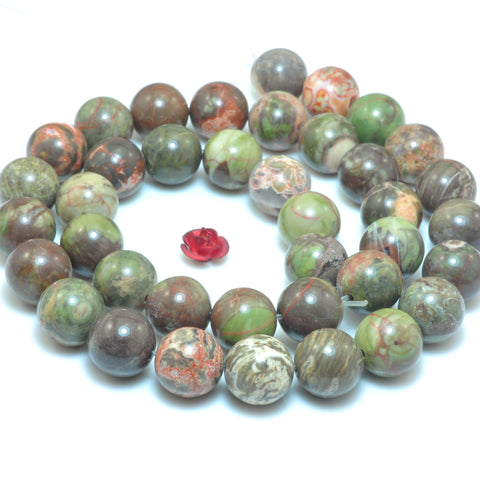 YesBeads Natural Ocean Stone smooth round beads wholesale gemstone rainforest jasper jewelry 15"