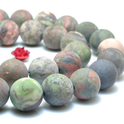 YesBeads Natural Ocean stone matte round beads wholesale gemstone rainforest jasper jewelry 15"