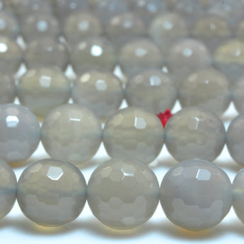 YesBeads Gray Agate faceted round beads wholesale gemstone jewelry making 15"