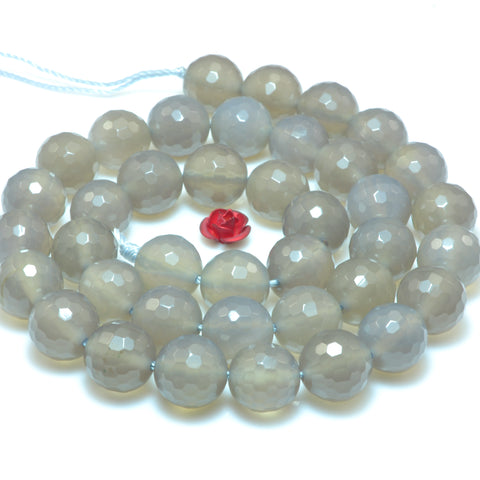 YesBeads Gray Agate faceted round beads wholesale gemstone jewelry making 15"