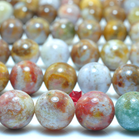 YesBeads Natural Ocean Agate smooth round beads wholesale gemstone jewelry 15"