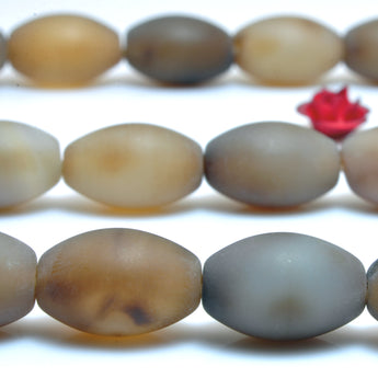 YesBeads Brown Agate matte drum rice beads wholesale gemstone jewelry handmake 8x12mm