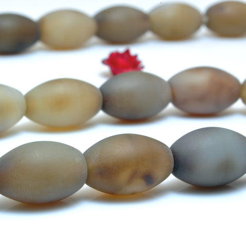 YesBeads Brown Agate matte drum rice beads wholesale gemstone jewelry handmake 8x12mm