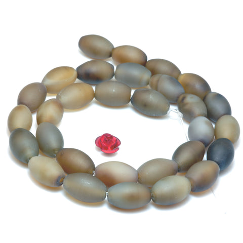 YesBeads Brown Agate matte drum rice beads wholesale gemstone jewelry handmake 8x12mm