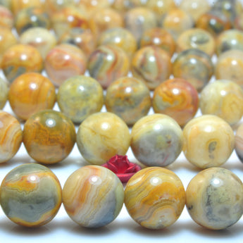 YesBeads Natural Yellow Crazy Lace Agate smooth round beads wholesale gemstone jewelry making 15"