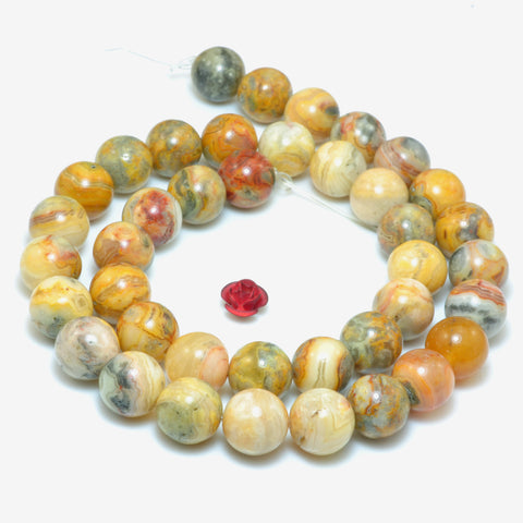 YesBeads Natural Yellow Crazy Lace Agate smooth round beads wholesale gemstone jewelry making 15"
