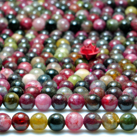 YesBeads Natural Rainbow Tourmaline smooth loose round beads gemstone design 15''