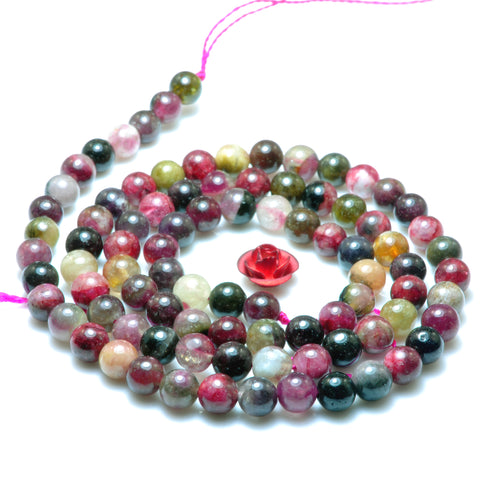 YesBeads Natural Rainbow Tourmaline smooth loose round beads gemstone design 15''