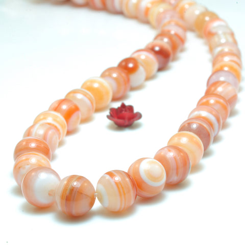 YesBeads Orange Red Banded Agate smooth round beads wholesale gemstone jewelry making bracelet necklace diy