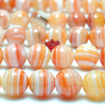 YesBeads Orange Red Banded Agate smooth round beads wholesale gemstone jewelry making bracelet necklace diy