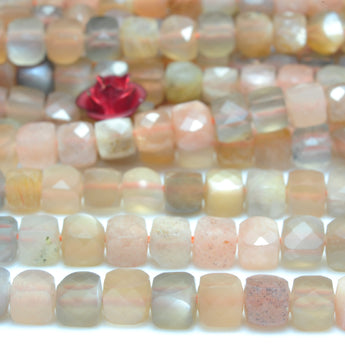 YesBeads Natural Rainbow Moonstone faceted cube loose beads gemstone wholesale jewelry 15"