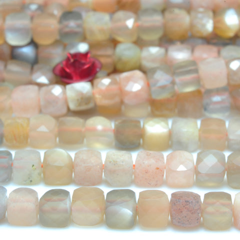 YesBeads Natural Rainbow Moonstone faceted cube loose beads gemstone wholesale jewelry 15"