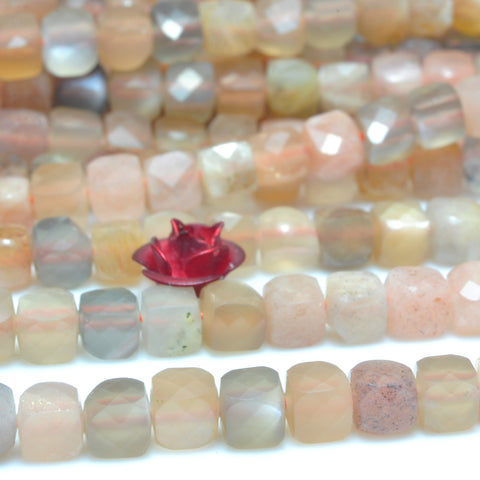 YesBeads Natural Rainbow Moonstone faceted cube loose beads gemstone wholesale jewelry 15"