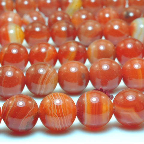 YesBeads Natural Red Banded Agate smooth round beads wholesale gemstone jewelry making 15"