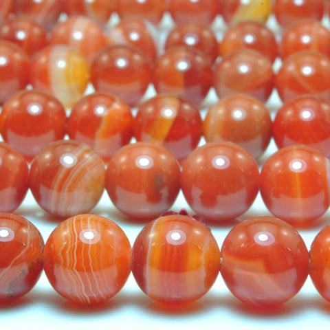 YesBeads Natural Red Banded Agate smooth round beads wholesale gemstone jewelry making 15"