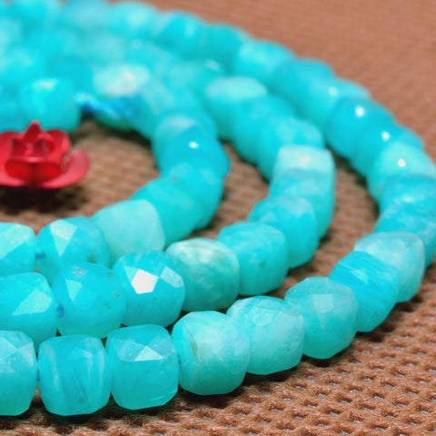 Natural Amazonite gemstone faceted cube beads wholesale jewelry making diy bracelet necklace