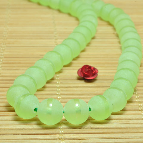 YesBeads Greeb Jade Oneline matte round loose beads gemstone wholesale jewelry 15"