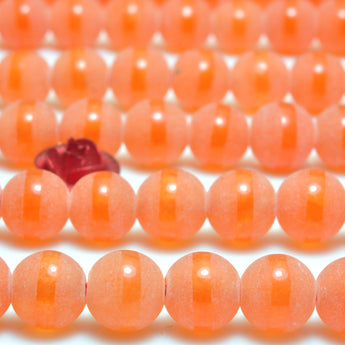 YesBeads Orange Jade oneline matte round beads wholesale gemstone jewelry making 15"