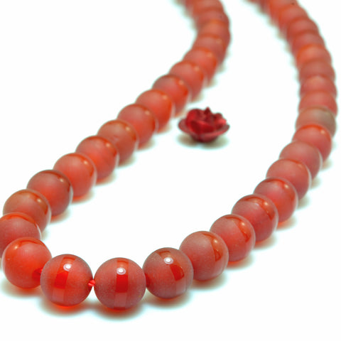 YesBeads Red Jade Oneline matte round beads wholesale gemstone jewelry making 15"