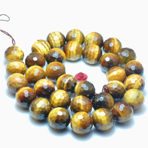 YesBeads Natural Yellow Tiger's Eye faceted round beads gemstone wholesale jewelry making bracelet diy stuff