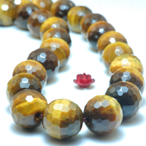 YesBeads Natural Yellow Tiger's Eye faceted round beads gemstone wholesale jewelry making bracelet diy stuff