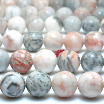 YesBeads Natural  Pink Zebra Jasper smooth round loose beads wholesale gemstone jewelry making 15"