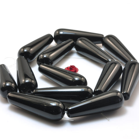 YesBeads Black Onyx smooth teardrop beads wholesale gemstone jewelry making 15"