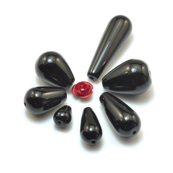 YesBeads Black Onyx smooth teardrop beads wholesale gemstone jewelry making 15"