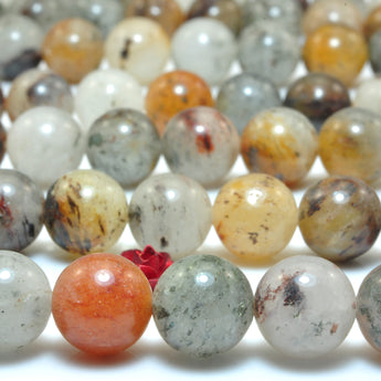 YesBeads Natural Lodolite Quartz smooth round beads wholesale Phantom Crystal gemstone jewelry 15"