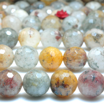 YesBeads Natural Lodolite Quartz faceted round beads wholesale Phantom Crystal gemstone jewelry 15"