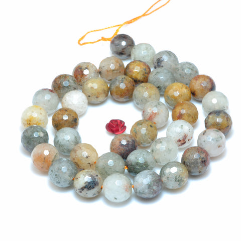 YesBeads Natural Lodolite Quartz faceted round beads wholesale Phantom Crystal gemstone jewelry 15"