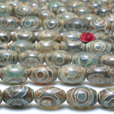 YesBeads Tibetan Agate Dzi three-eyes smooth rice beads wholesale gemstone jewelry making