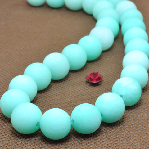 YesBeads Green Jade matte round loose beads wholesale gemstone jewelry making